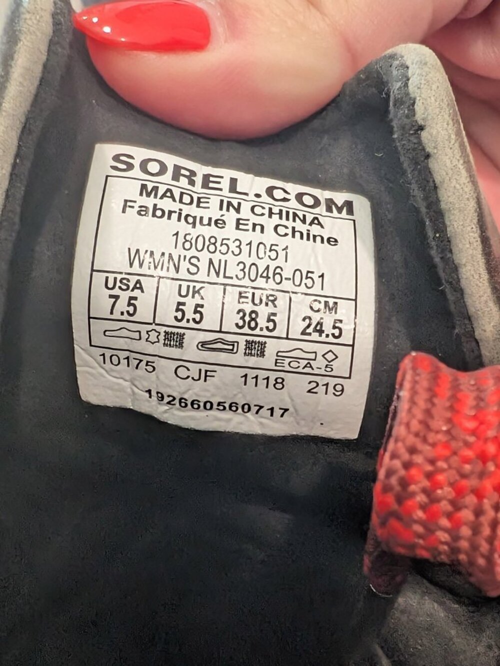 Sorel Lexie Wedge Lace-Up Boots - Gray with Red Laces - Picture 4 of 4